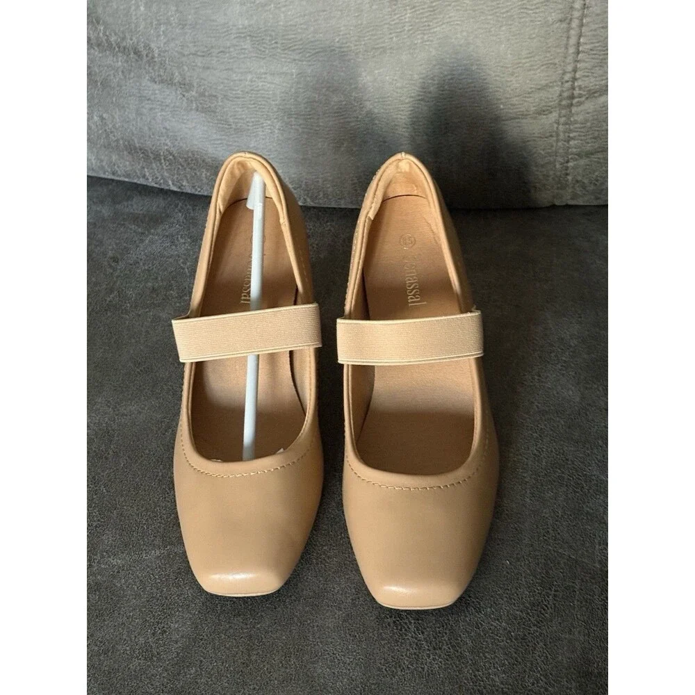 Benassal Womens Square Toe Mary Janes High Heels Dress Shoes - 8.5 Beige Tan New - Picture 10 of 17